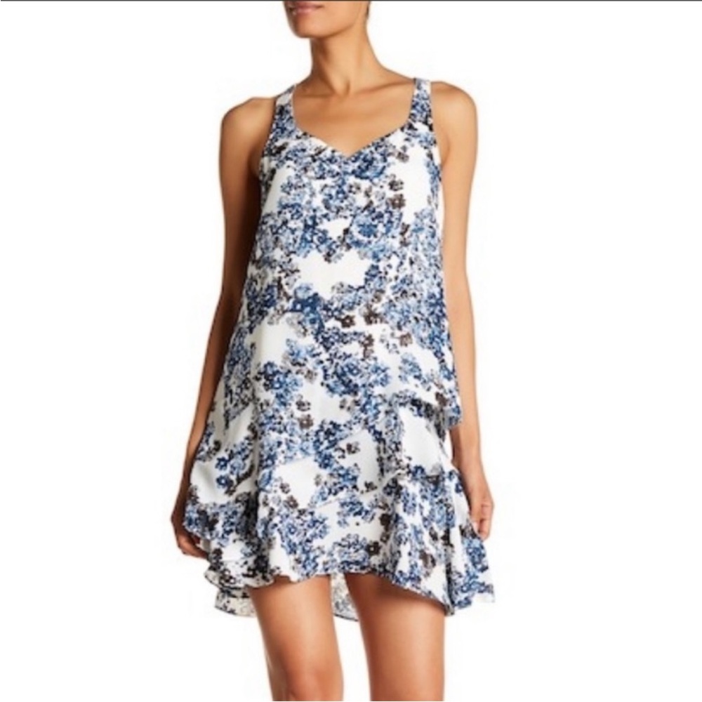 Parker white and blue floral mini dress